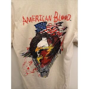 Vintage American Blood Biker T-Shirt - Eagle Flag V-Twin Graphic - Cream - Large